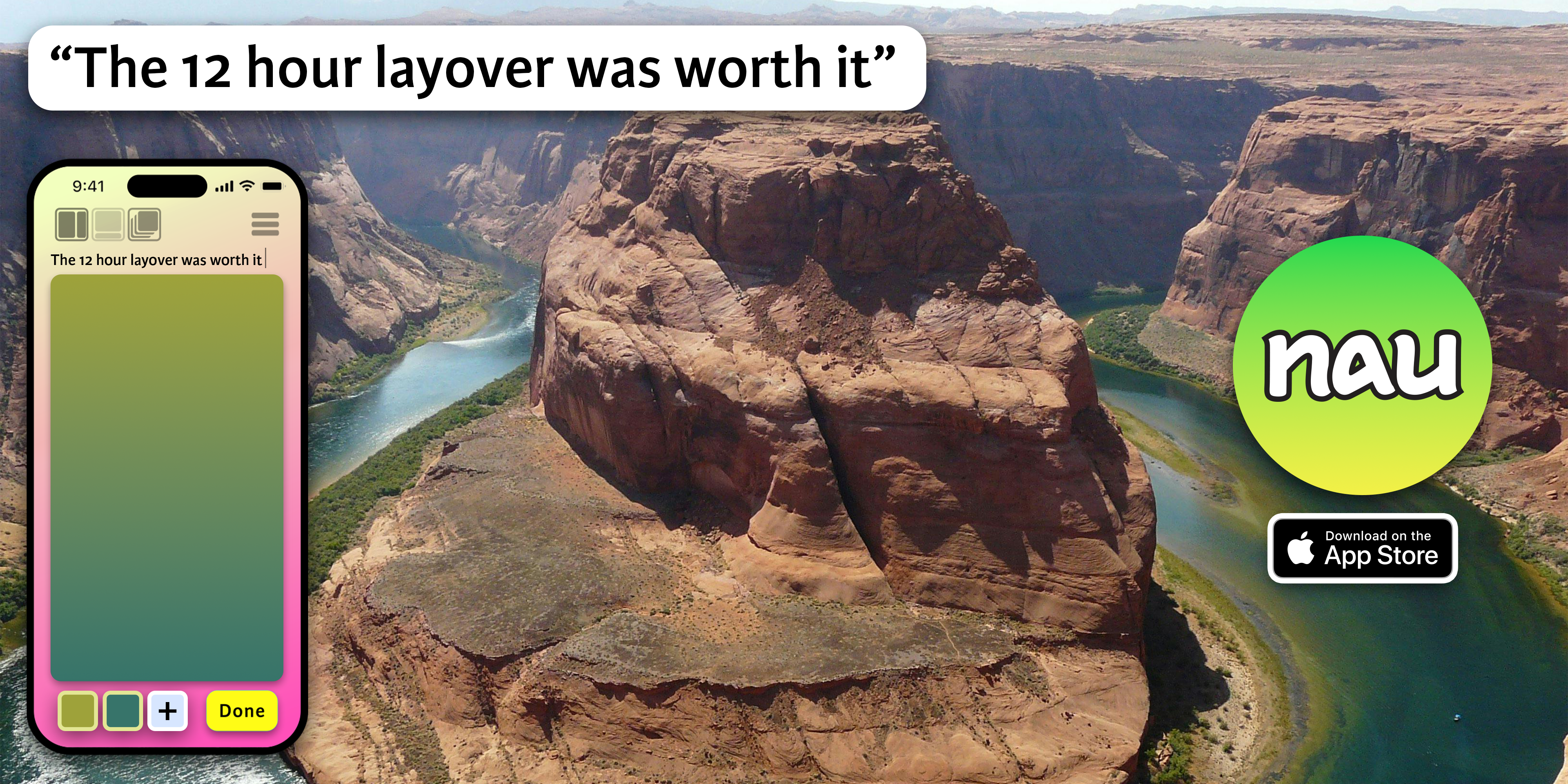 Design of billboard with photograph of Grand Canyon and snapshot of nau app
